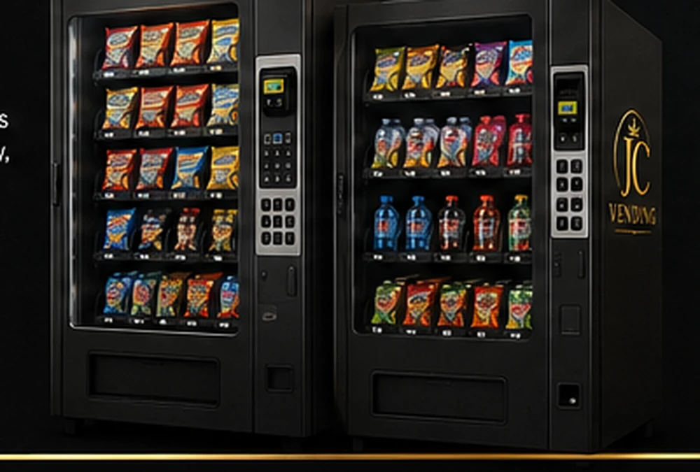 Two modern JC Vending snack and beverage machines